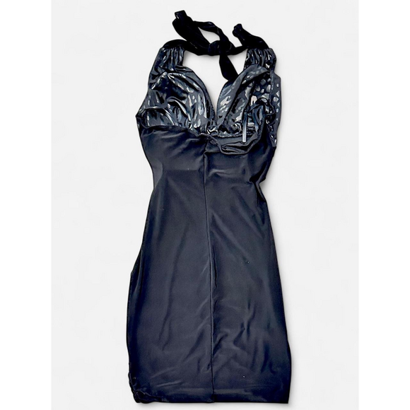 90s Vintage joyce leslie barb wire bodycon halter deep v mini party dress xxs - Picture 3 of 5